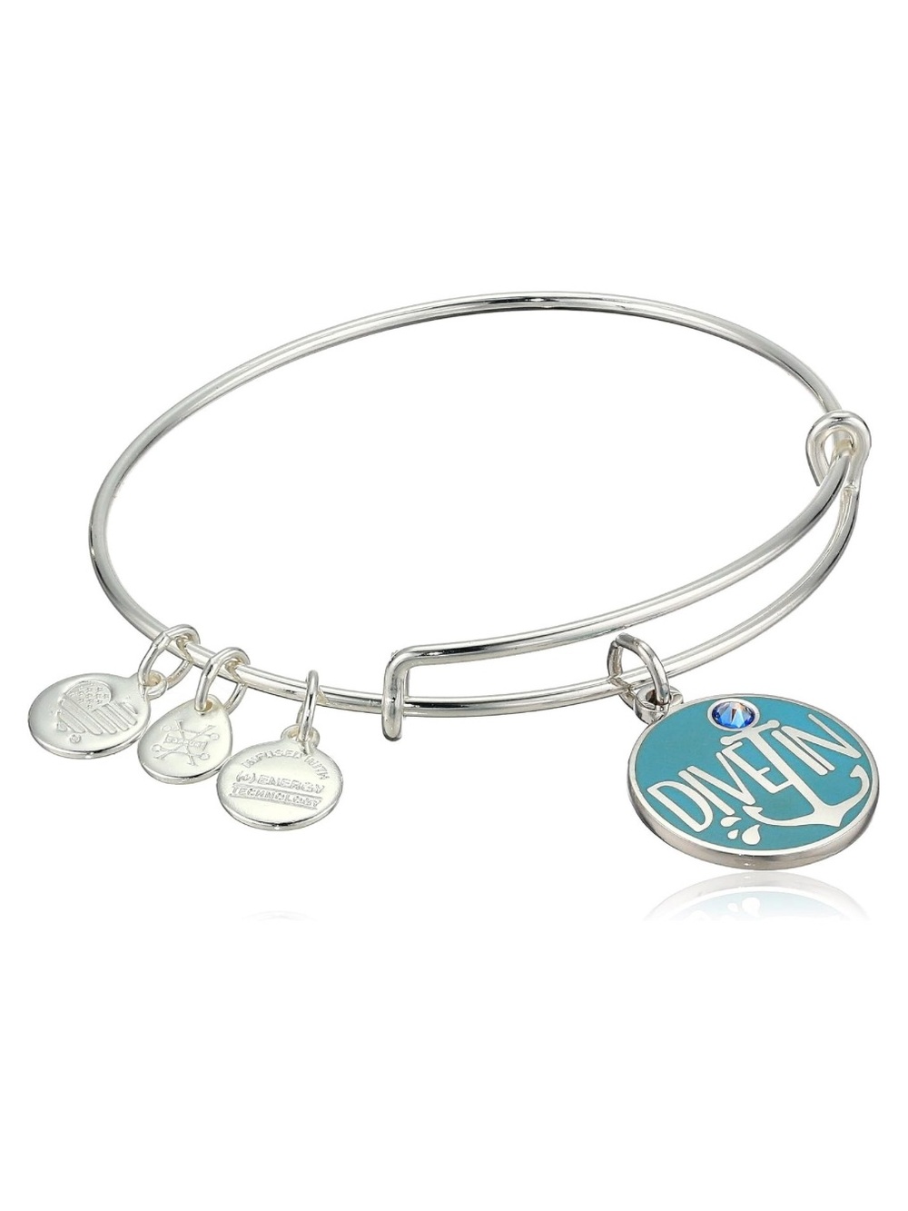 NWT! Alex and Ani Dive In Charm Bangle Bracelet with Swarovski Crystal - Silver
